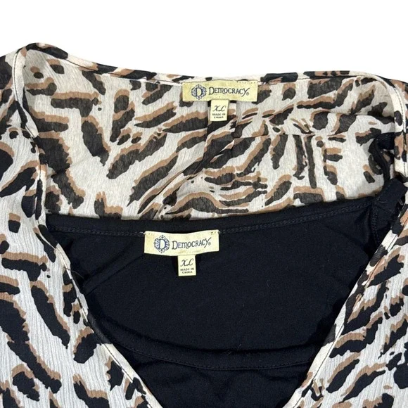 Democracy Womens XL Animal Print Blouse Sheer Layered 3/4 Sleeve Stretch Top - Picture 3 of 7
